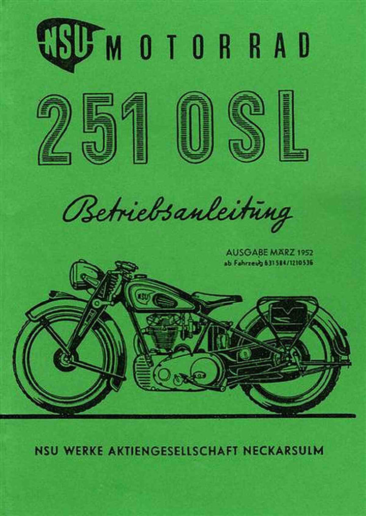 NSU 251OSL Betriebsanleitung, Buchcover