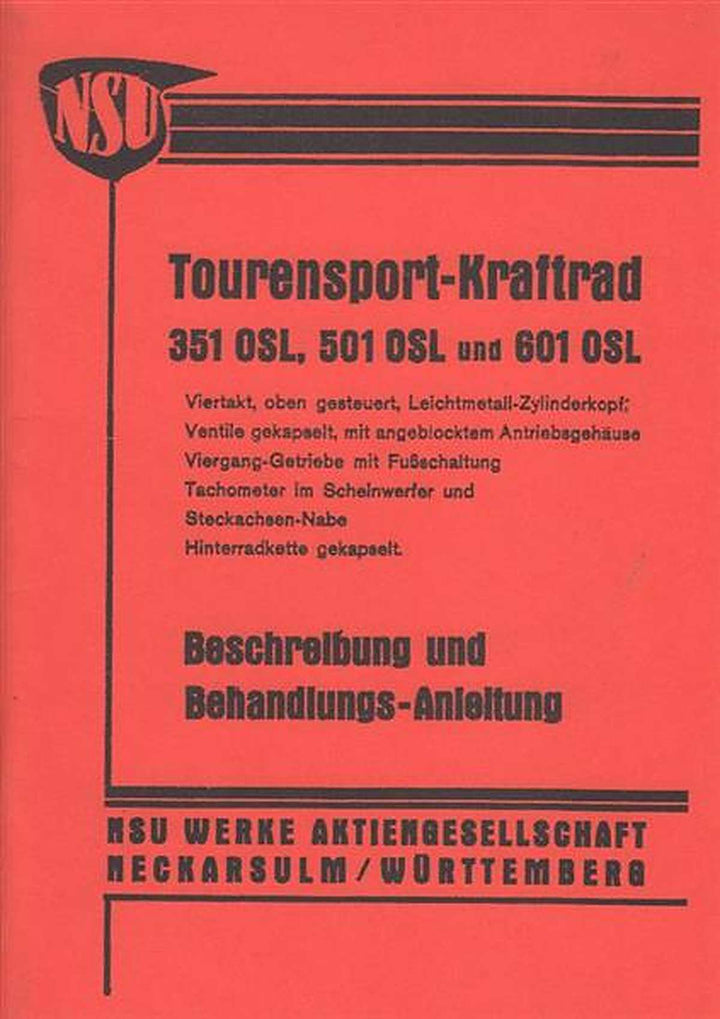 NSU 351OSL 501OSL 601OSL Betriebsanleitung, Buchcover