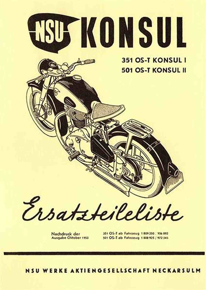 NSU Konsul 351 und 501 Ersatzteilkatalog, Buchcover