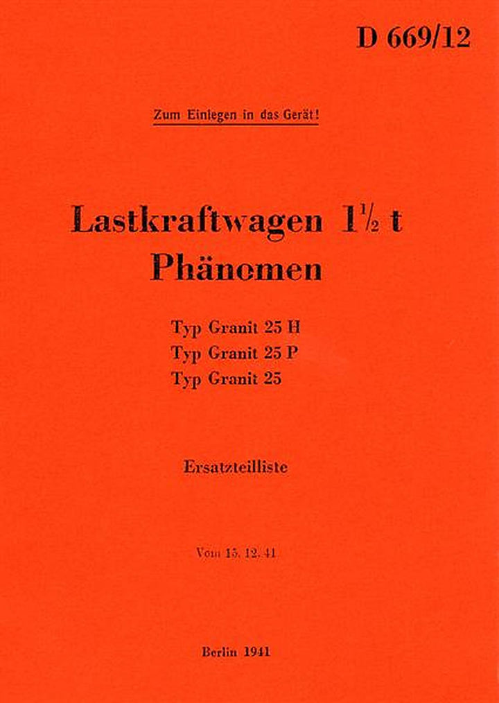 Phänomen Granit 25 LKW 1,5 Tonnen Ersatzteilkatalog, Buchcover