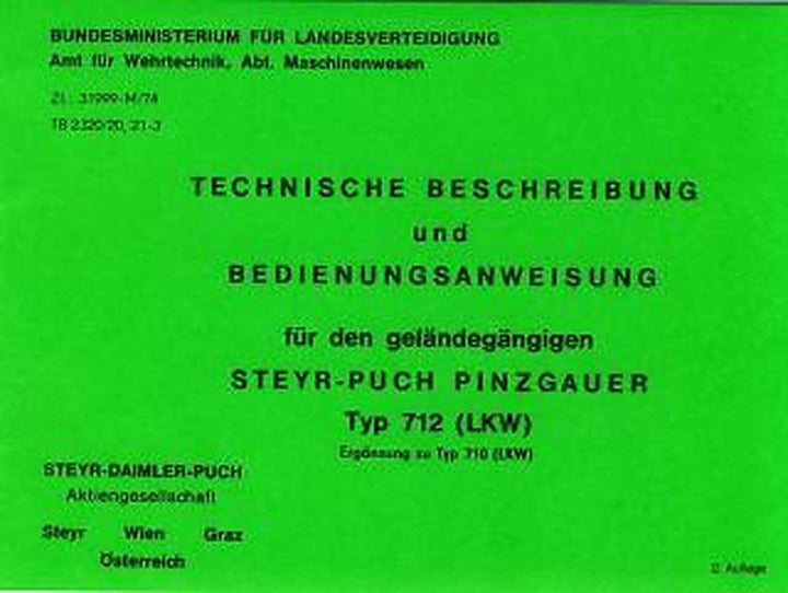 Puch Pinzgauer 712, Österreichisches Bundesheer, Zusatz- Betriebsanleitung, Buchcover