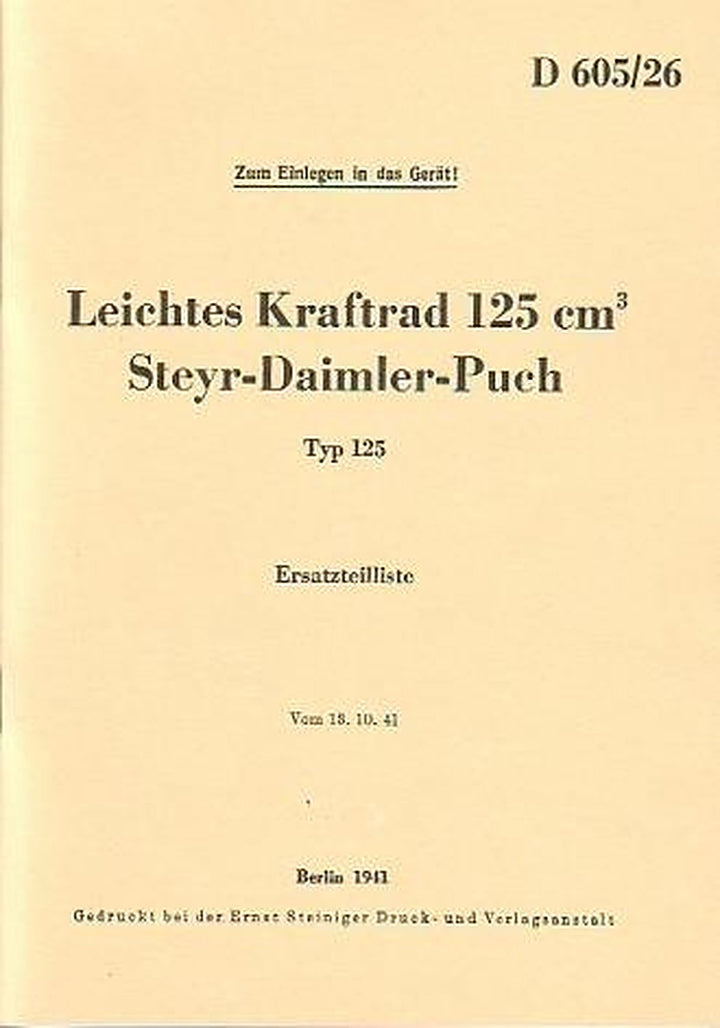 Puch Kraftrad 125 ccm, Ersatzteilkatalog, Buchcover