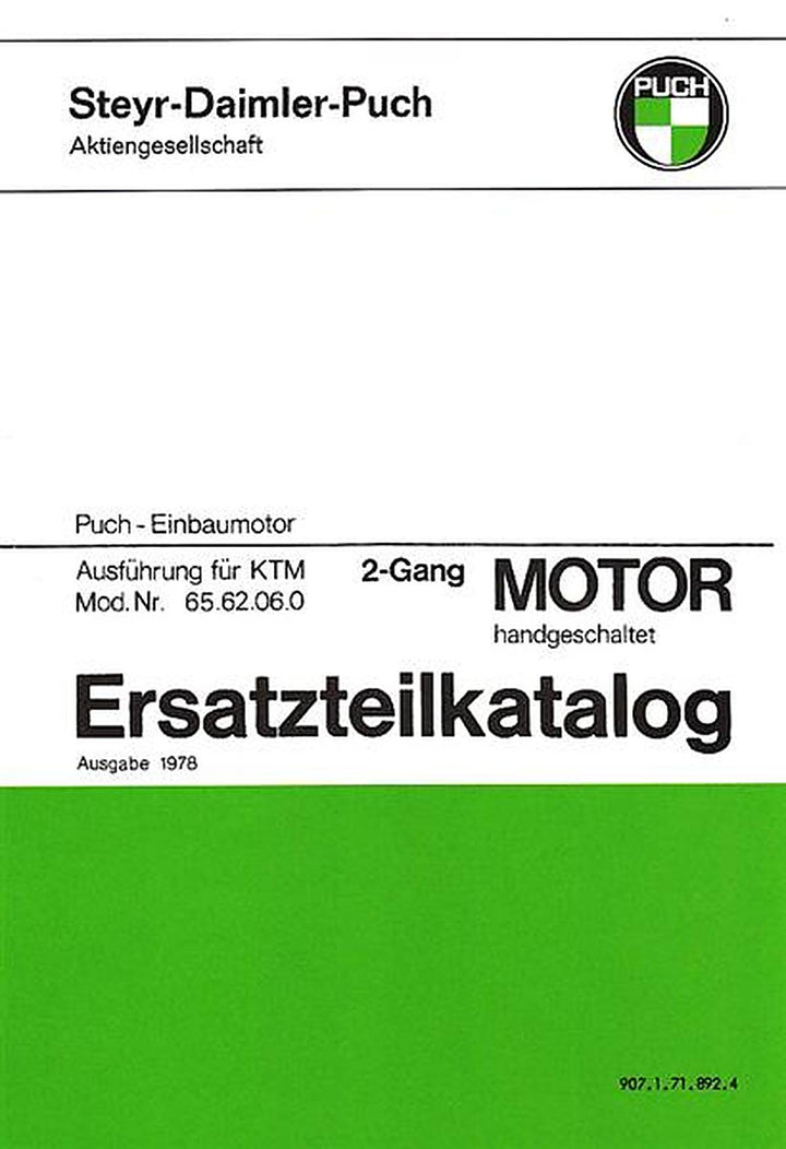 Puch 2-Gang-Motor mit Handschaltung, auch für KTM Hobby und Duo, Modell 1979/80, Ersatzteilkatalog, Buchcover