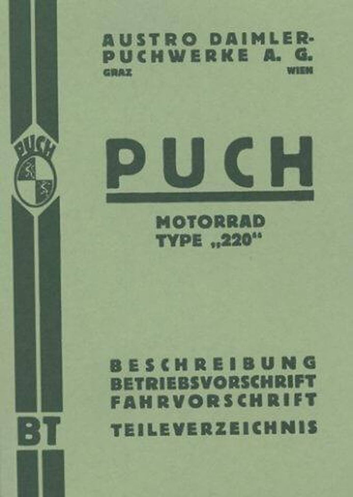 Puch 220, Betriebsanleitung und Ersatzeilkatalog, Buchcover