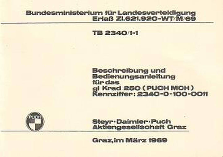 Puch Krad 250 MCH (österr.Bundesheer), Betriebsanleitung, Buchcover