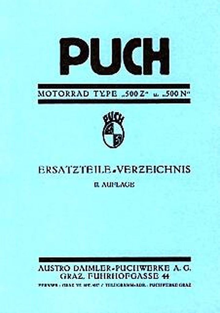 Puch Motorrad, Type 500 Z und N, Ersatzteilkatalog, Buchcover