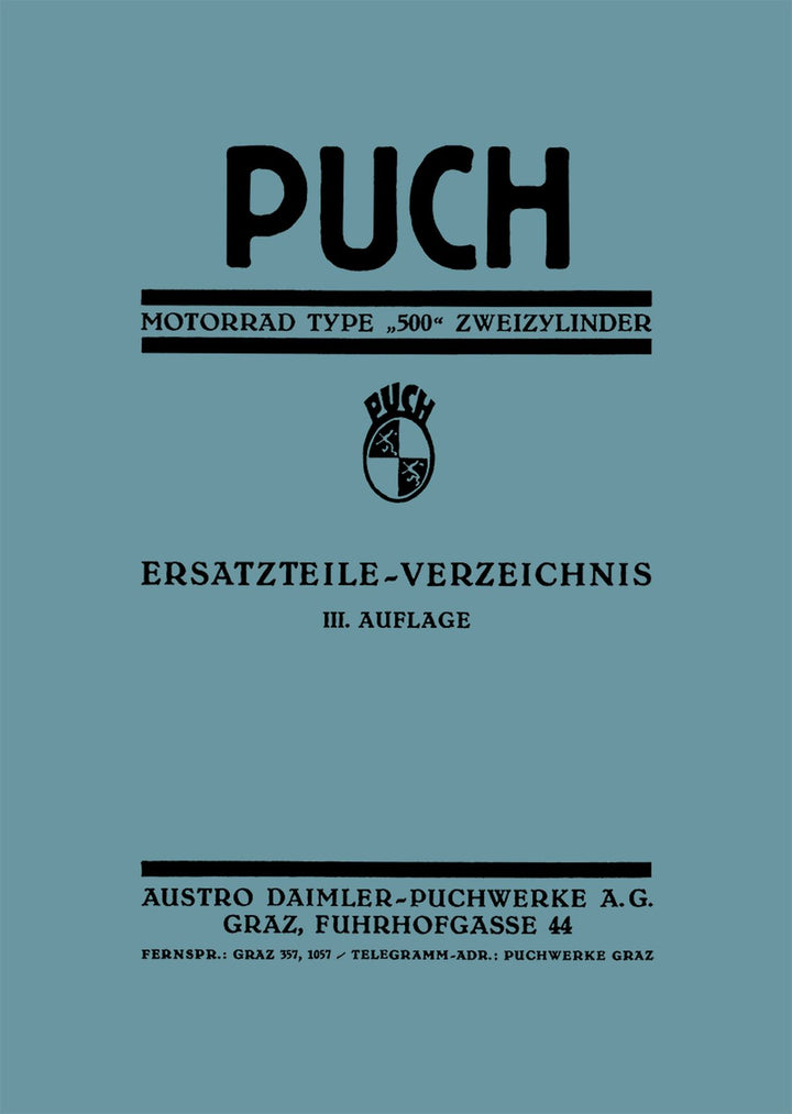 Puch Motorrad Type 500 Zweizylinder Ersatzteilkatalog, Buchcover
