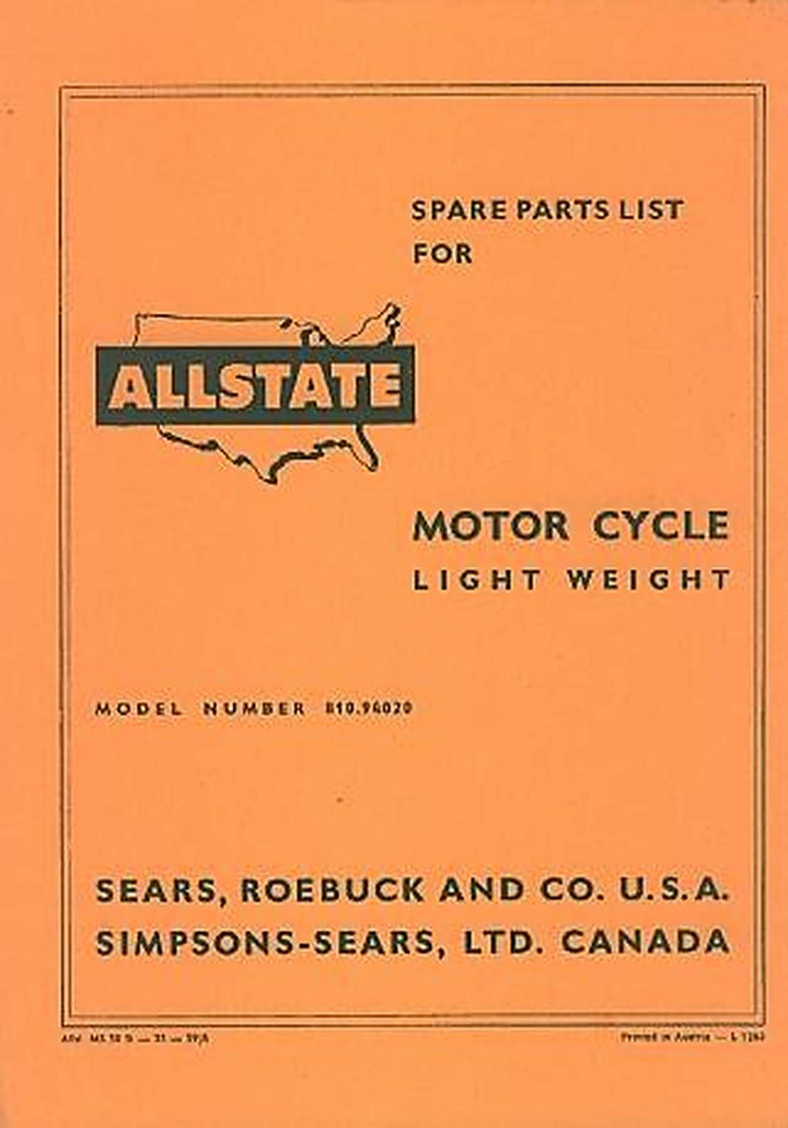 Allstate Sears Light-weight Motorcycle - Spare Parts List, Buchcover
