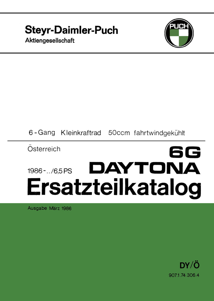 Puch Daytona 6G, Kleinkraftrad, 6-Gang, 6,5 PS, Ersatzteilkatalog, Buchcover