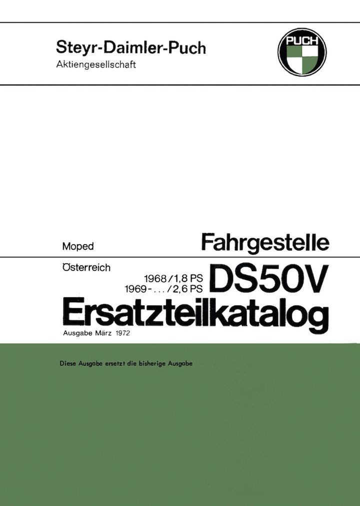 Puch DS 50 V, Fahrgestell, ab 1968, Ersatzteilkatalog, Buchcover