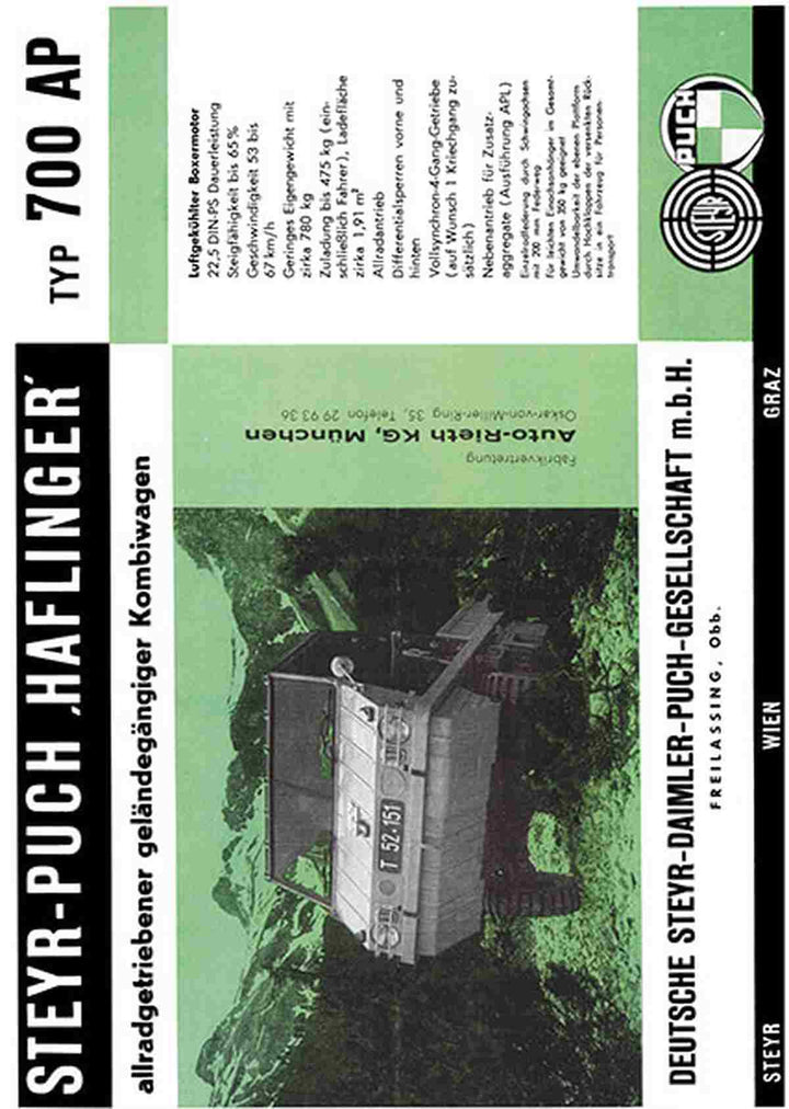 Puch Haflinger 700 AP, Prospekt, Buchcover