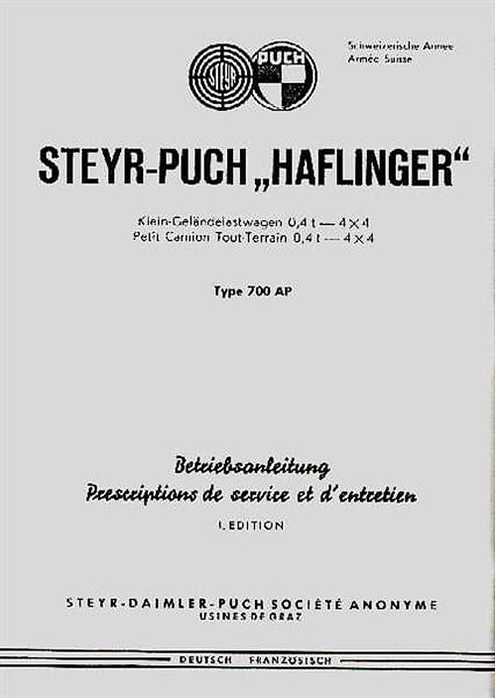 Puch Haflinger 700AP Betriebsanleitung, Buchcover