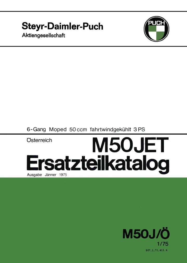 Puch M 50 Jet, 3 PS, 6-Gang, fahrtwindgekühlt, Ersatzteilkatalog, Buchcover