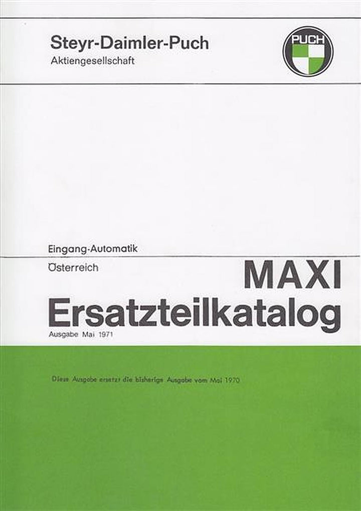 Puch Maxi, 1-Gang-Automatik, Ersatzteilkatalog, Österreich, Buchcover