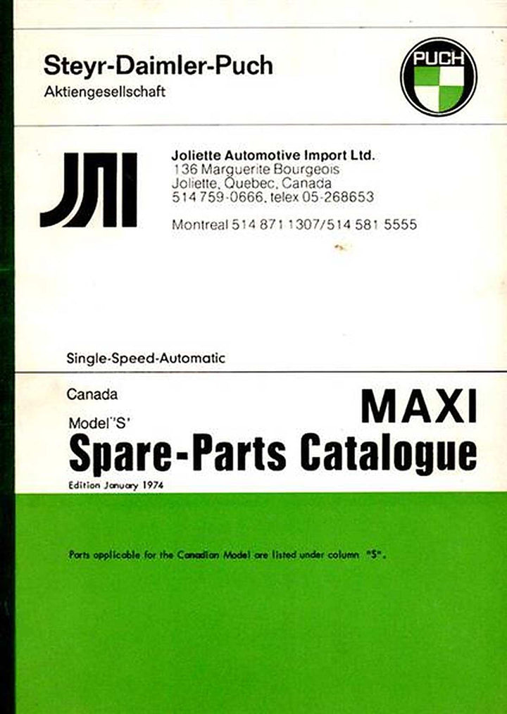 Puch Maxi Model S Canadian Model Spare Parts Catalogue, Buchcover