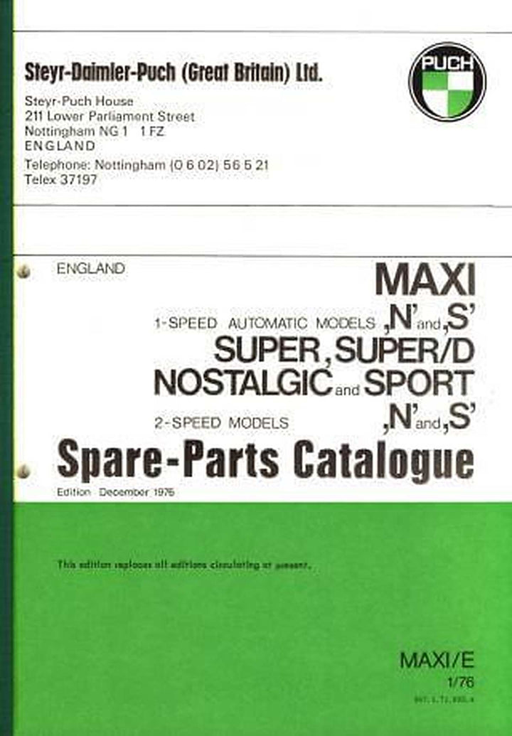 Puch Maxi N and S spare-parts-catalogue, Buchcover