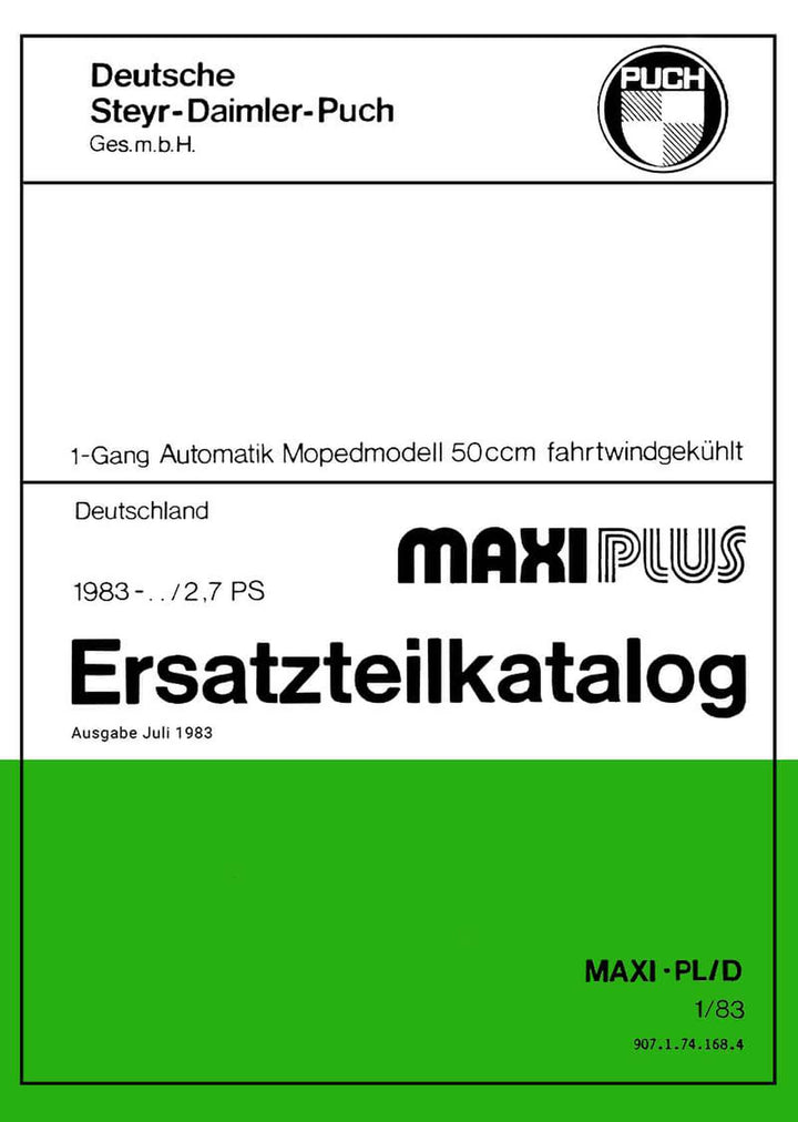 Puch Maxi Plus Ersatzteilkatalog, 1-Gang-Automatik, 2,7 PS, Ausführung für Deutschland, Buchcover