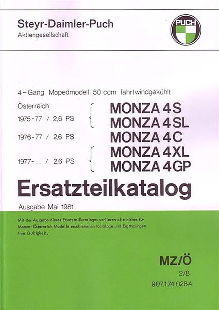 Puch Monza 4S, 4SL, 4C, 4XL, 4GP, Ersatzteilkatalog, Buchcover