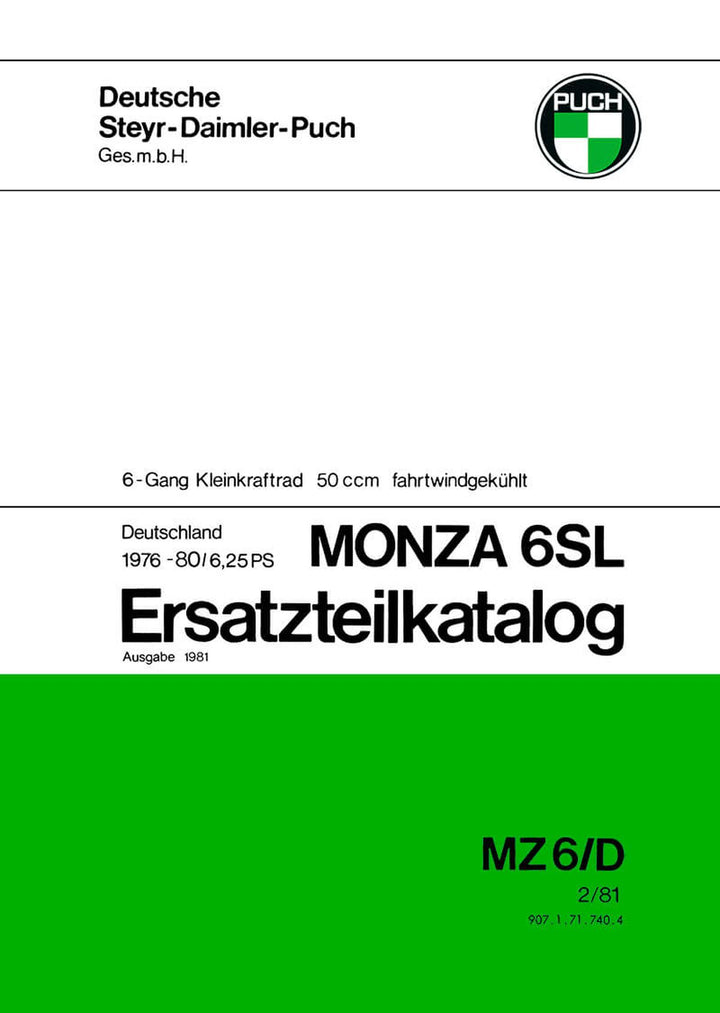 Puch Monza 6 SL (Deutschland) Ersatzteilkatalog, Buchcover