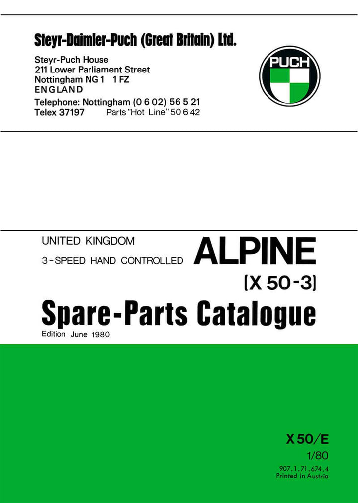 Puch Moped Alpine X 50-3, Spare-Parts-Catalogue, Buchcover