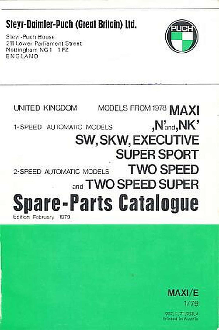 Puch Moped Maxi (models from 1978) "N" and "NK" Spare-Parts Catalogue, Buchcover
