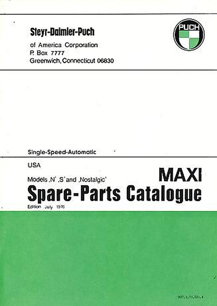 Puch Moped Maxi "N", "S" and Nostalgic, (USA), single-speed-automatic, spare-parts-catalogue, Buchcover