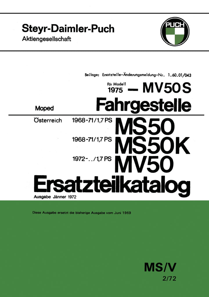 Puch MS50 MS50K MV50 MV50S Fahrgestell Ersatzteilkatalog, Buchcover