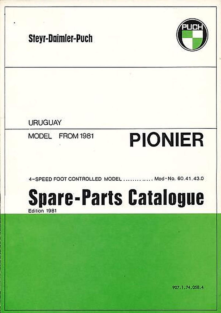 Puch Pionier, 4-Gang Fußschaltung (Ausführung für Uruguay), Ersatzteilkatalog, Buchcover