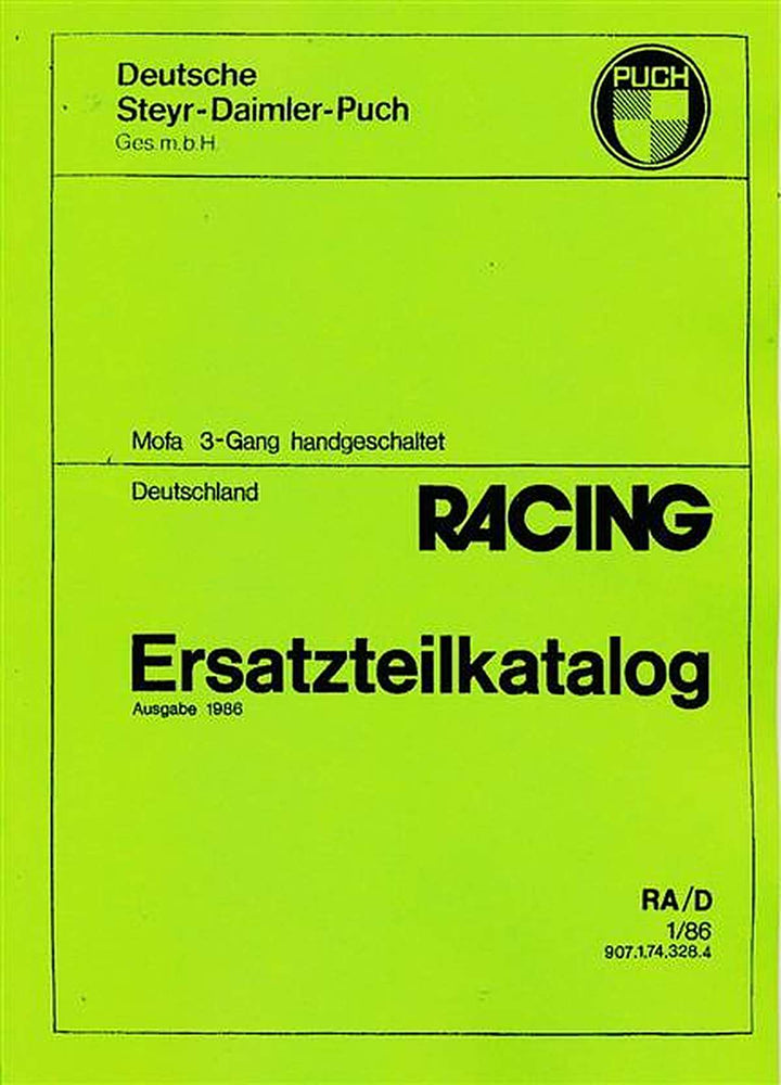 Puch Racing Mofa 3-Gang handgeschaltet, Ersatzteilkatalog, Buchcover
