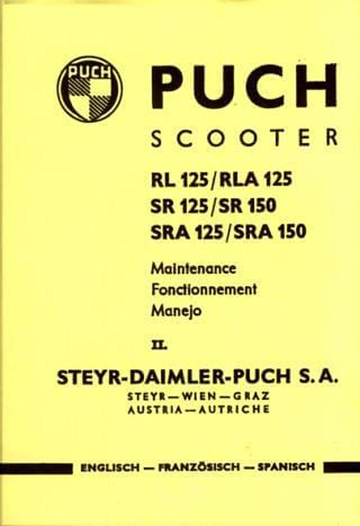 Puch Scooter 125 RL/RLA, 125/150 SR/SRA, Maintenance, Fonctionnement, Manejo, Buchcover