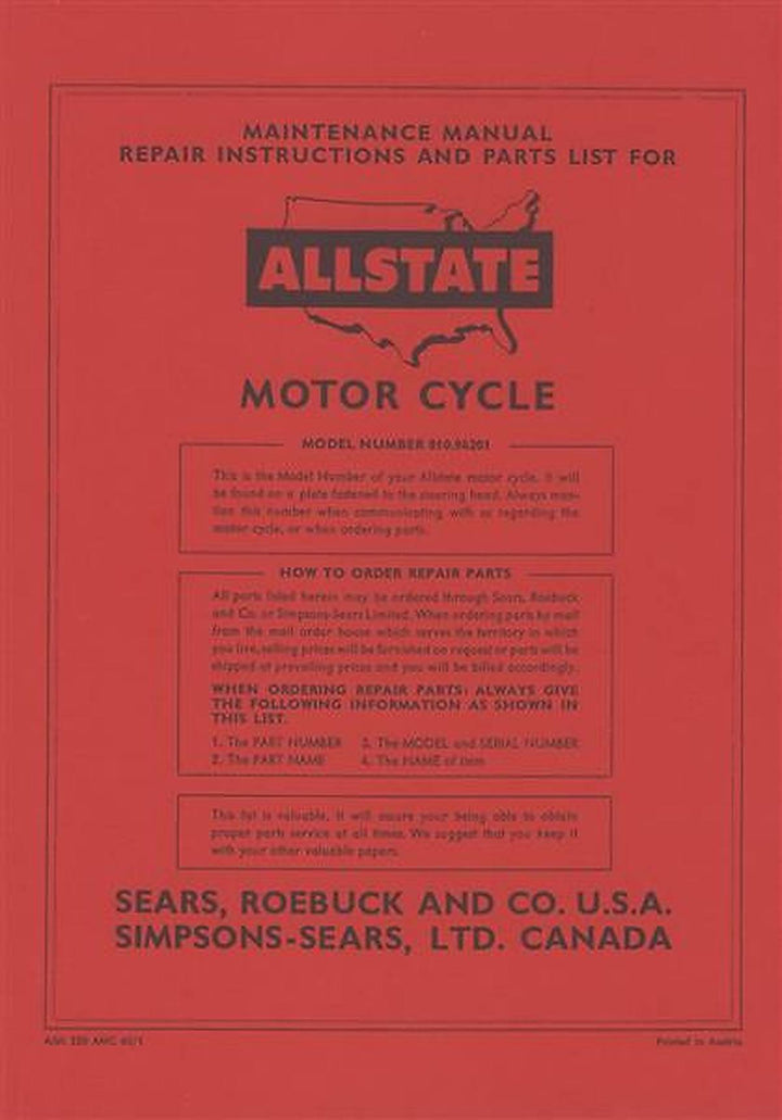 Allstate 250 AMC, Moto Cross - Owners Manual, Repair Manual, Spare-parts Catalog, Buchcover