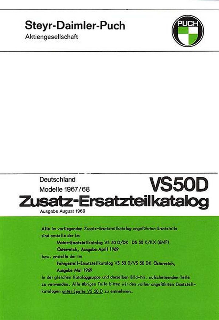 Puch VS 50 D – Zusatz-Ersatzteilkatalog, Buchcover