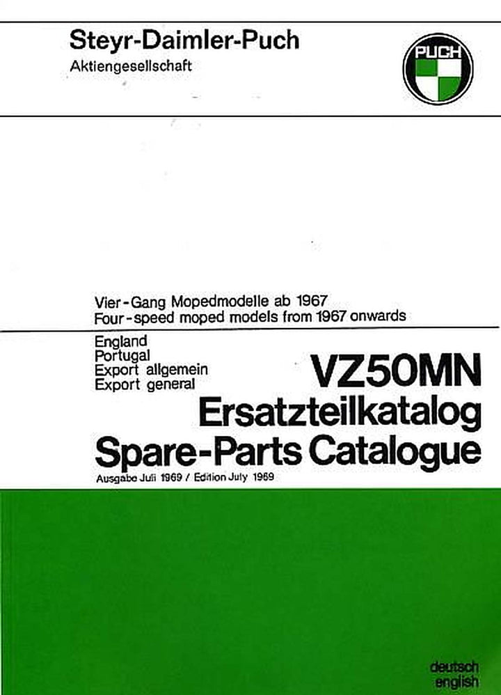 Puch VZ 50 MN, England, Portugal, Export allgemein, Ersatzteilkatalog, Buchcover