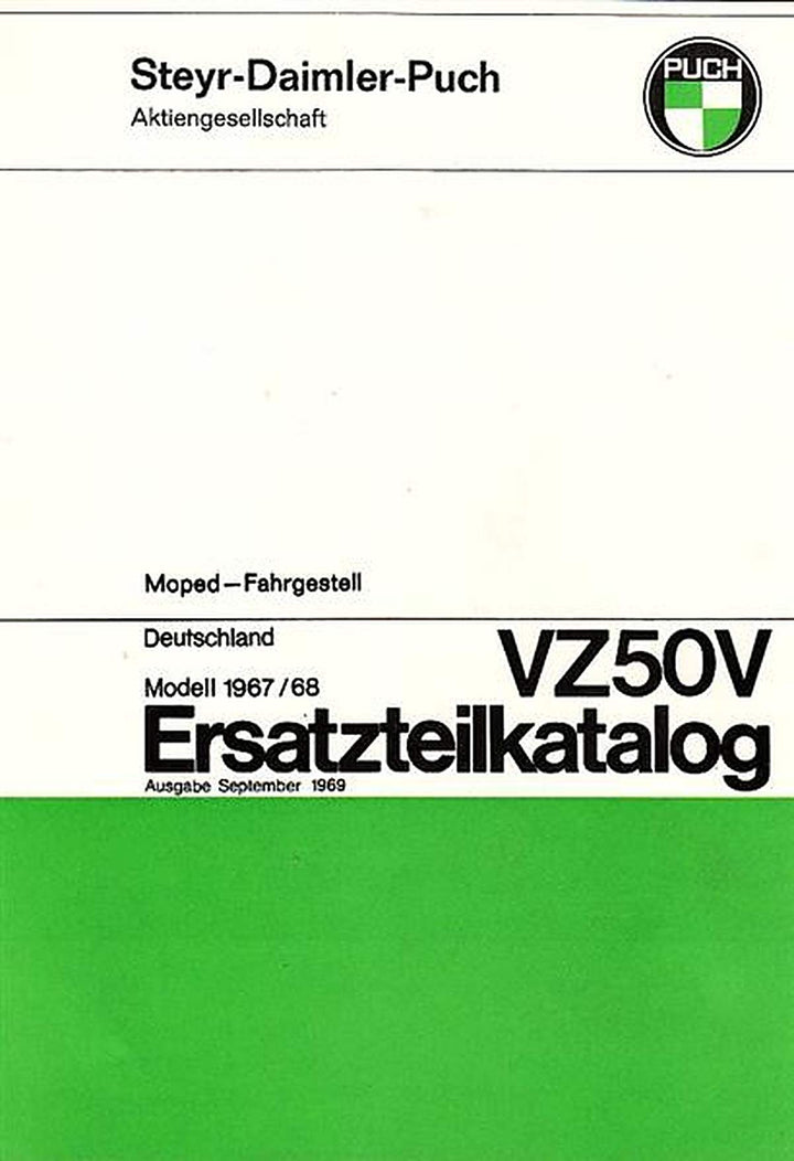 Puch VZ 50 V, Fahrgestell, ab Baujahr 1967, Ersatzteilkatalog, Buchcover