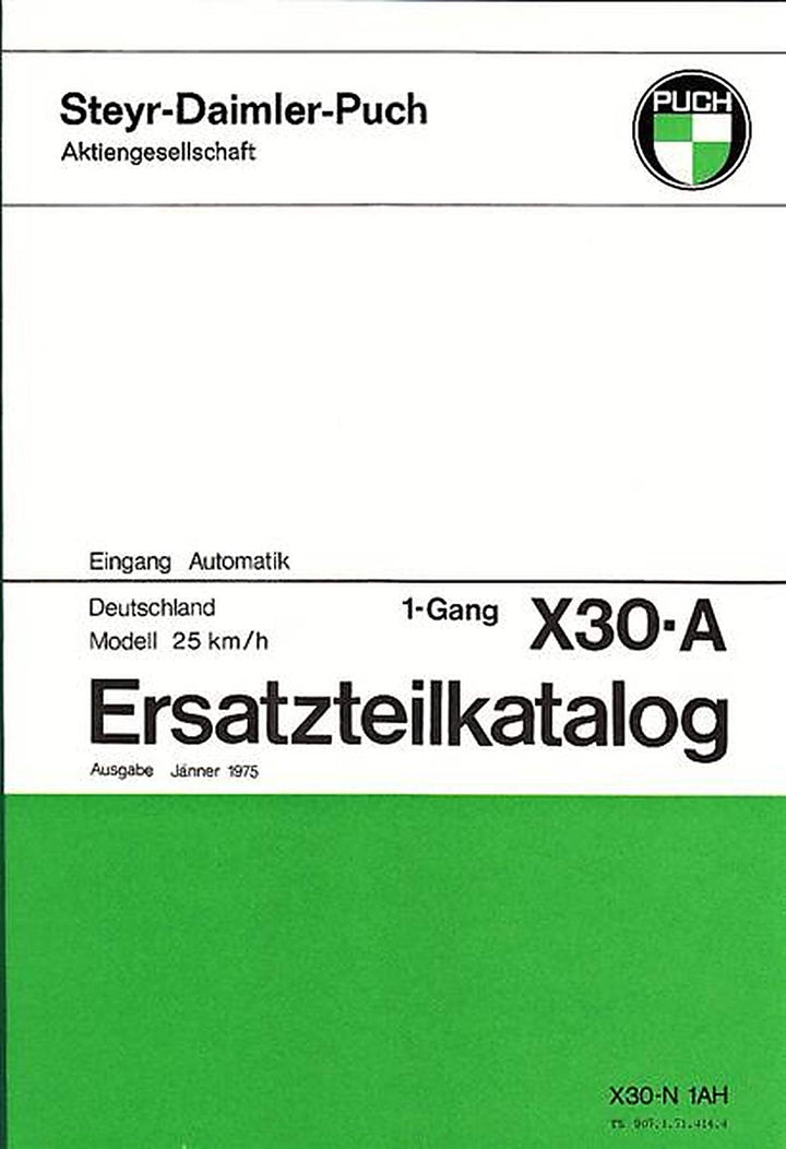 Puch X 30-A, 1-Gang-Automatik, 25 km/h, Ersatzteilkatalog, Buchcover