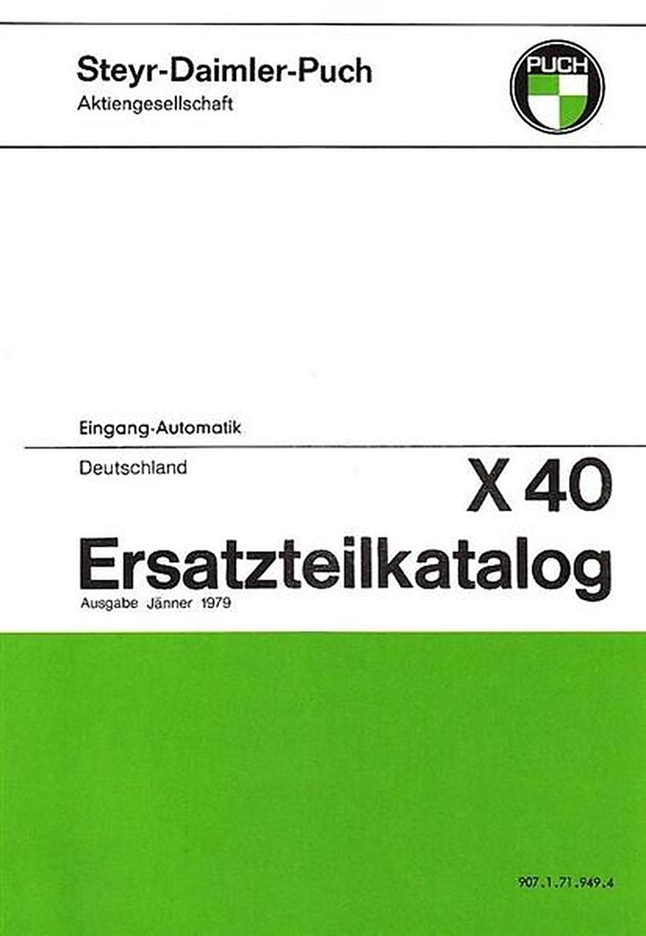 Puch X 40, 1-Gang-Automatik, Ausführung für Deutschland, Ersatzteilkatalog, Buchcover