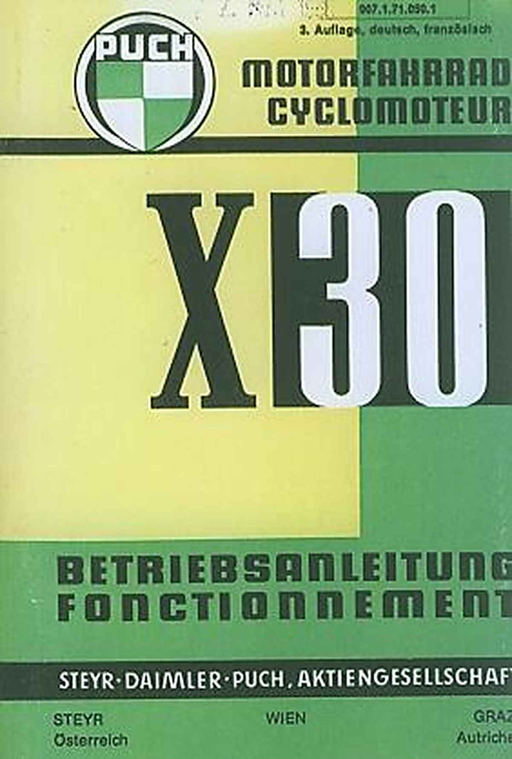 Puch X 30 Motorfahrrad, Betriebsanleitung, Buchcover