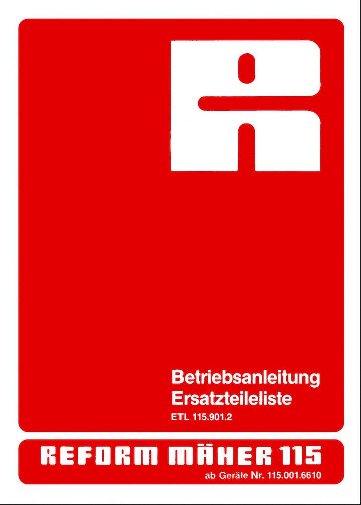 Reform RM 115 Betriebsanleitung und Ersatzteilliste, Buchcover