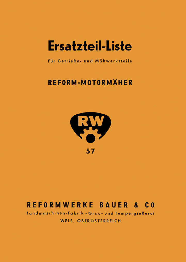 Reform Motormäher 1951-1957 Ersatzteilliste, Buchcover