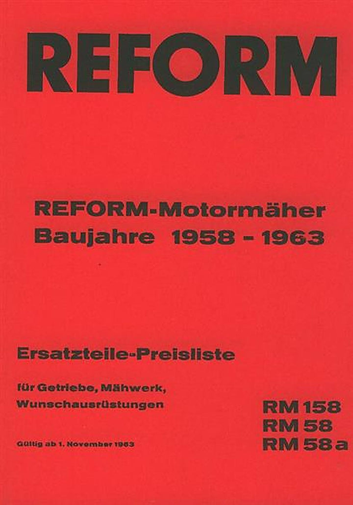 Reform RM 58, RM 58a, RM 158 Ersatzteilliste, Buchcover