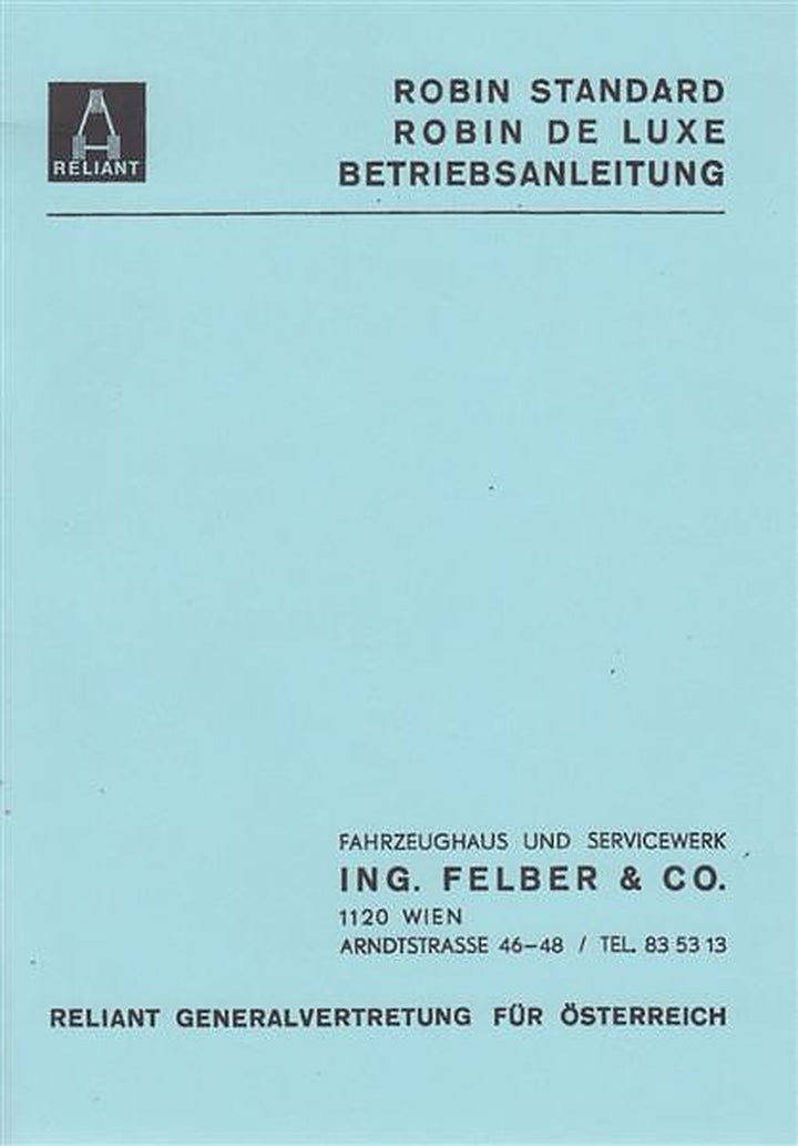 Reliant Robin Standard, De Luxe, Betriebsanleitung, Buchcover