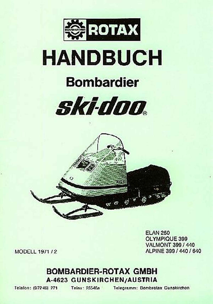 Bombardier Rotax Ski-doo, Elan 250, Olympique 399, Valmont 399/440, Alpine 399/440/640, Betriebsanleitung, Buchcover