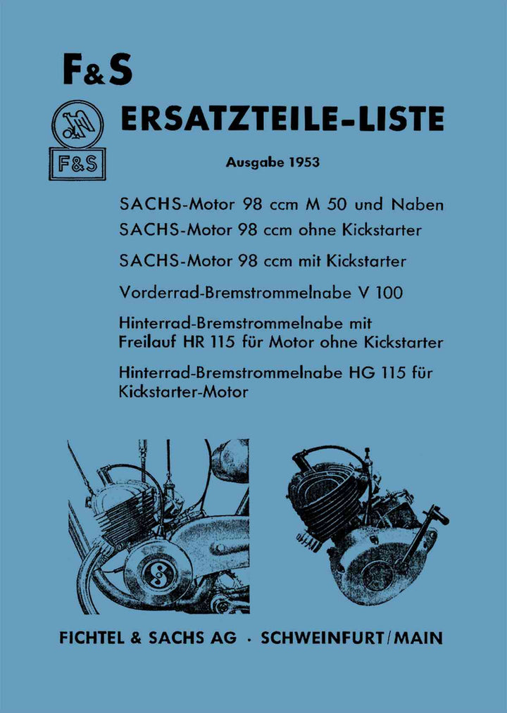 Sachs-Motor 98 ccm mit Flachkolben M50 Ersatzteilkatalog, Buchcover