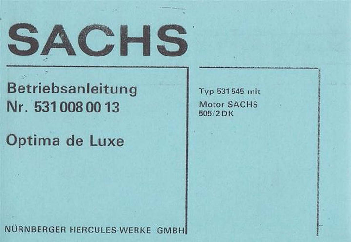 Sachs Optima de Luxe mit Motor 505 / 2 DK, Betriebsanleitung, Buchcover