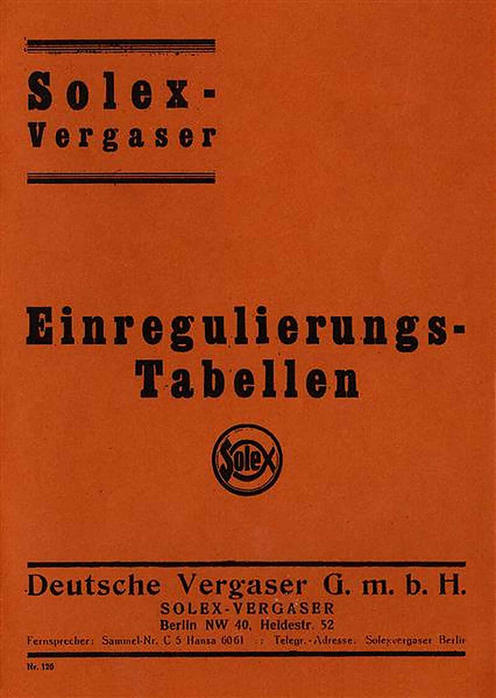 Solex Vergaser Einregulierungstabellen 1920-1935, Buchcover