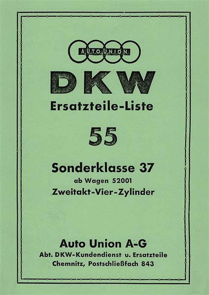 DKW Sonderklasse 37 Ersatzteilkatalog, Buchcover