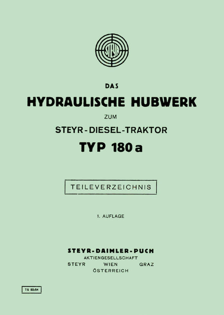 Steyr 180a Hydraulisches Hubwerk Ersatzteilkatalog, Buchcover