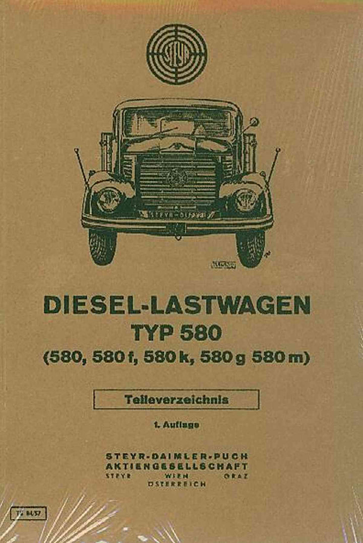 Steyr Diesel-Lastwagen, Typ 580, f, k, g, m, Ersatzteilkatalog, Buchcover