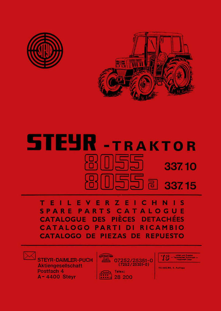 Steyr 8055 und 8055a Traktor Ersatzteilkatalog, Buchcover