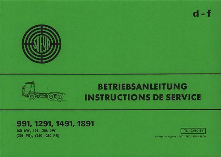 Steyr 991, 1291, 1491, 1891, (201-280 PS), Betriebsanleitung, Buchcover